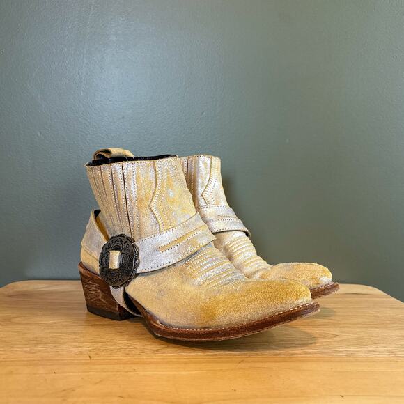 Matisse Judd Yellow Tan Suede Leather Western Ankle Boots Size 7.5 Women's - Picture 1 of 8